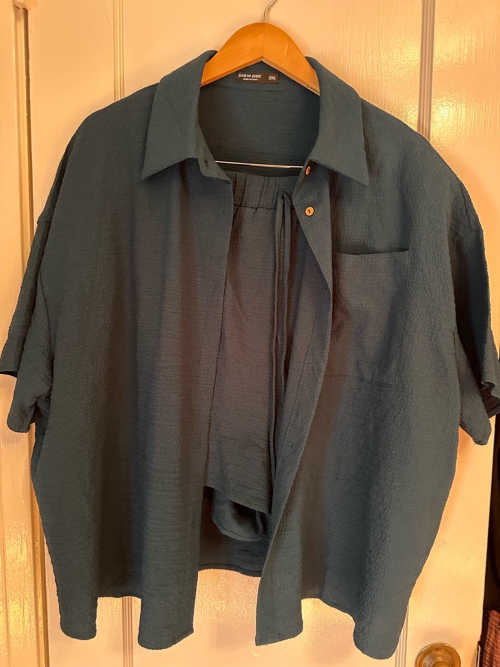 SHEIN Teal Short Sleeve Button Front Top and Short Set
